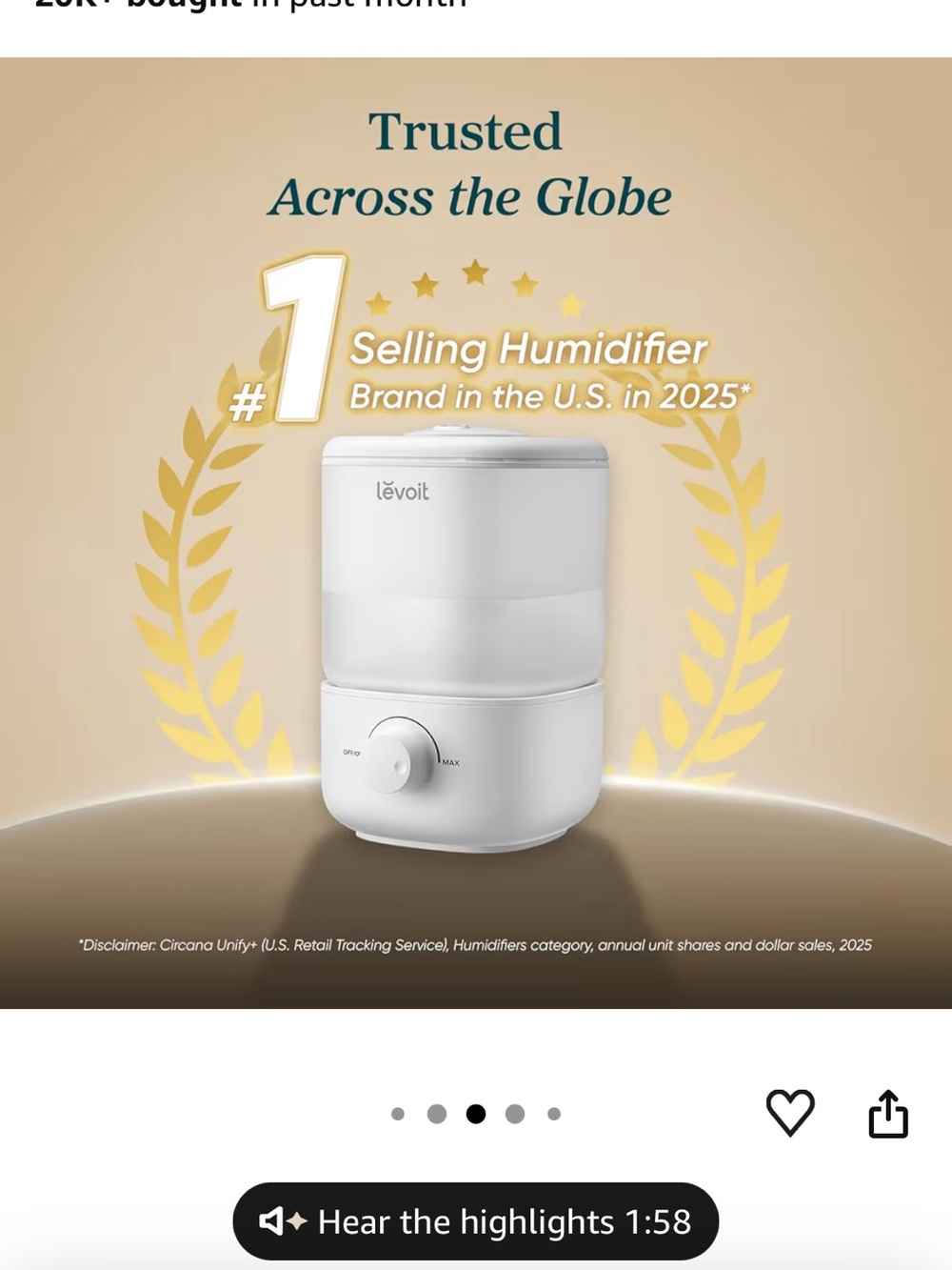 Levoit White Ultrasonic Cool Mist Humidifier